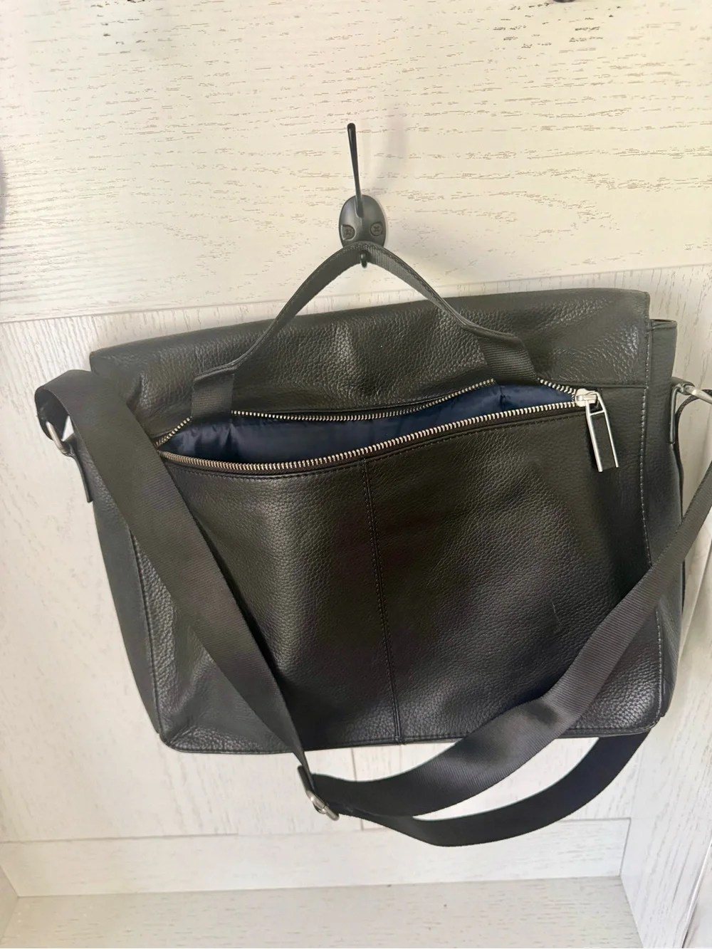 Black Leather Messenger Bag by blackbook adjustable strap lined